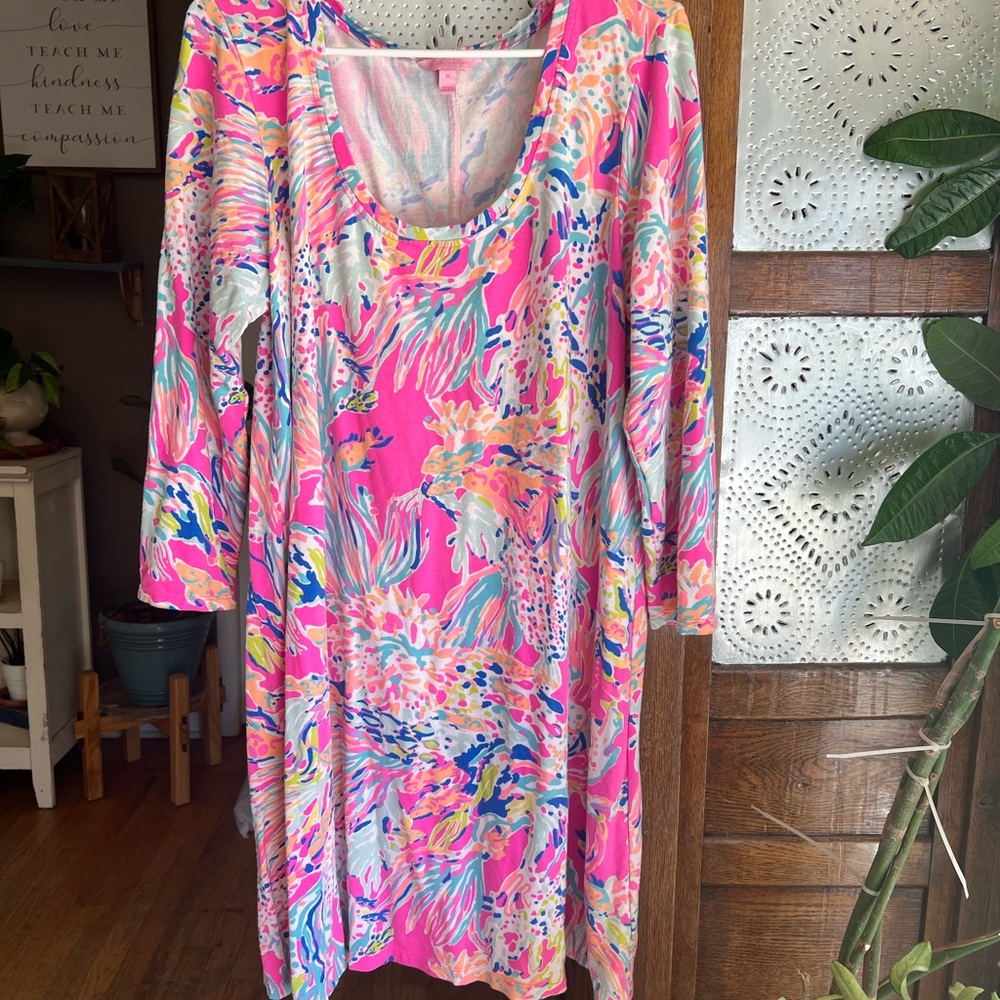 Lilly Pulitzer Pink and Blue Abstract Long Sleeve Dress
